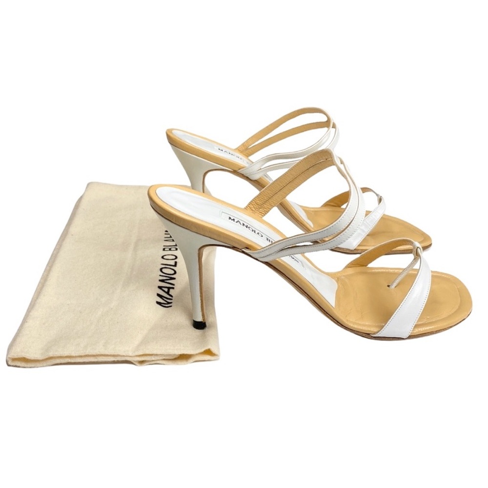 new in box Manolo Blahnik 𖦹 Nancho Strappy Kitten Heels 𖦹 White Leather 𖦹 8M - Picture 14 of 17